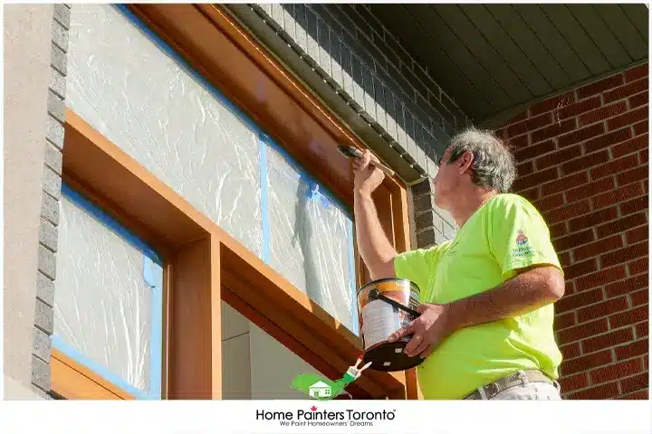 painter painting over stained wood