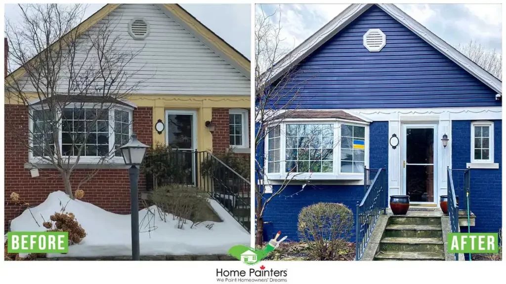 before and after blue paint exterior