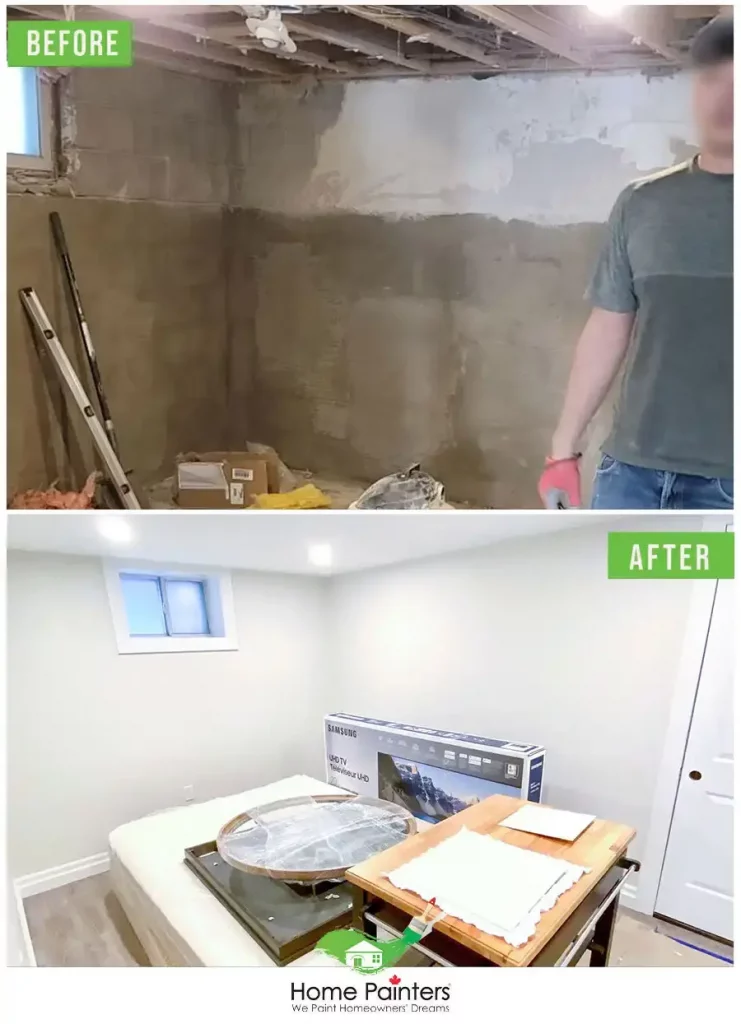 basement repair and painting before and after