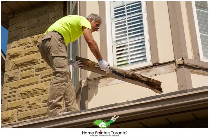 Painter Removing Damaged Boards