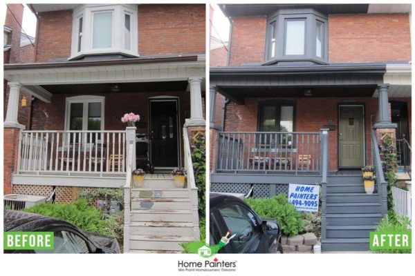 house in toronto with red brick exterior with painted wood window trim to improve curb appeal