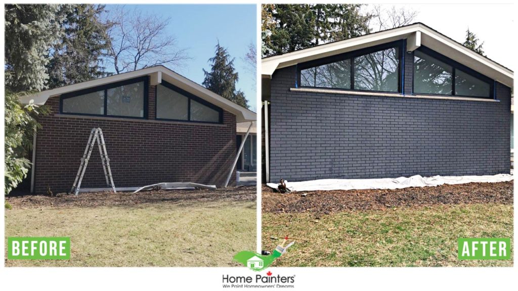 brick staining project brown to charcoal brick stain by Toronto painting company Home Painters Toronto