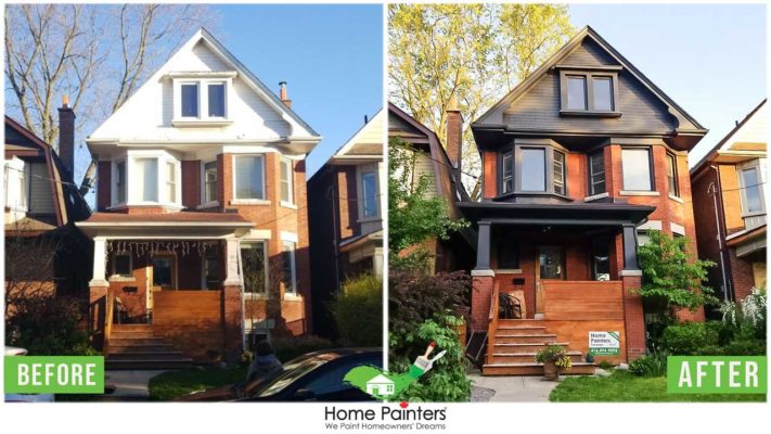 before and after painting of exterior aluminum siding and window trim on home in the gta painted by local toronto home painters