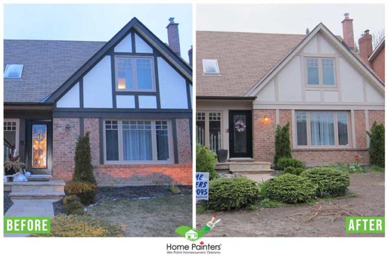 before and after painting of exterior window trim of a home in the gta painted by toronto home painters