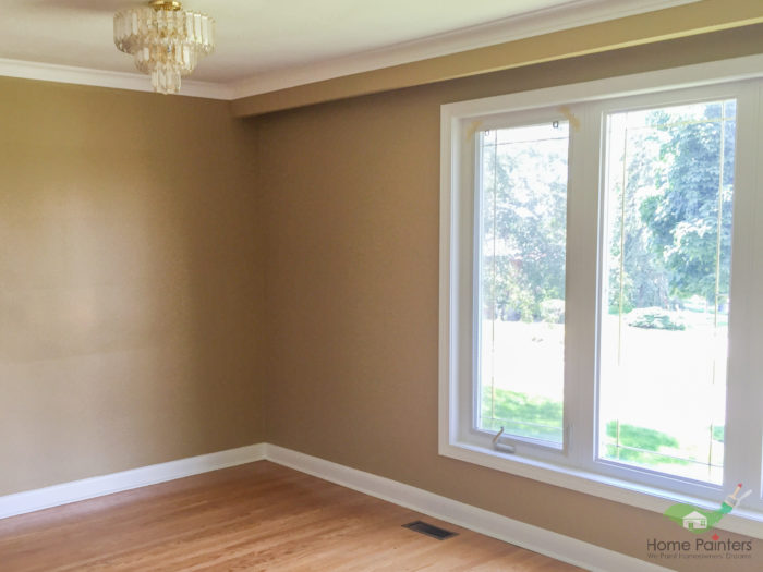 house in the gta with with oak wood floors and white baseboard and window trim painted by home painters service in the gta