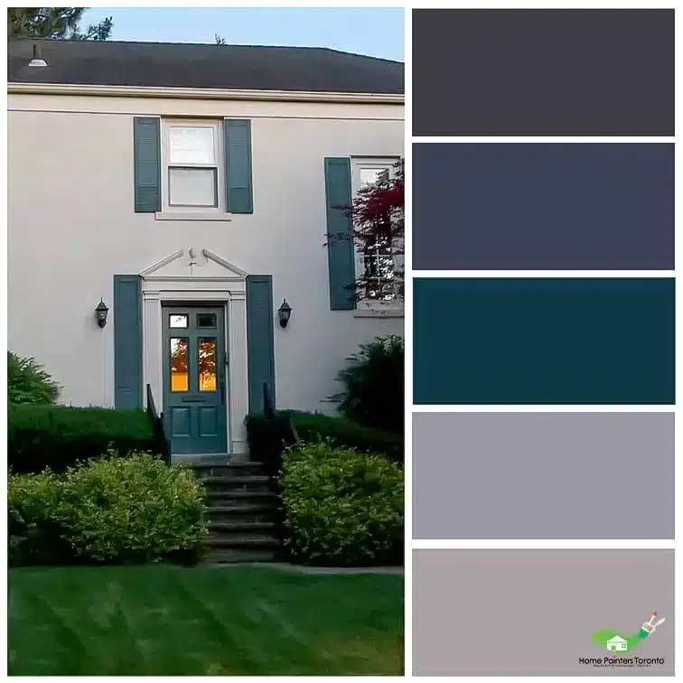 white house blue green window trim colour palette copy