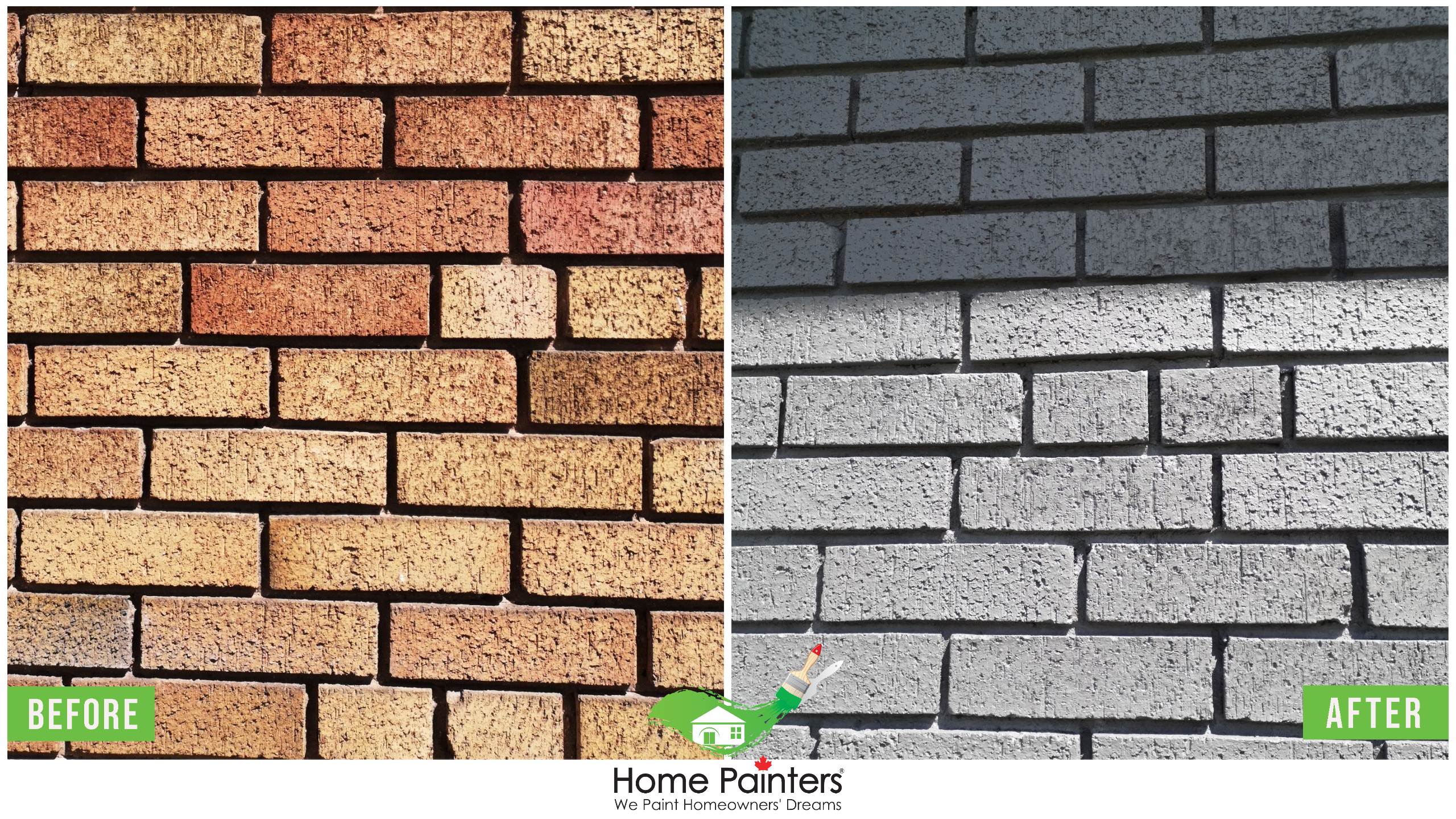 Brick staining before and after from brick red to dark gray close up of bricks
