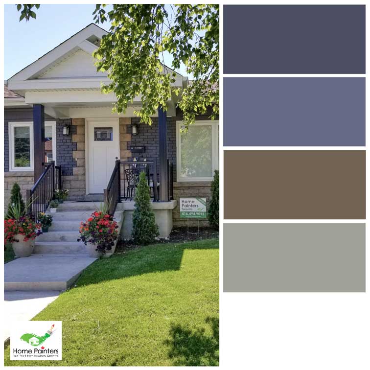 exterior brick staining on home in toronto to improve curb appeal using grey tone colour palette for exterior design