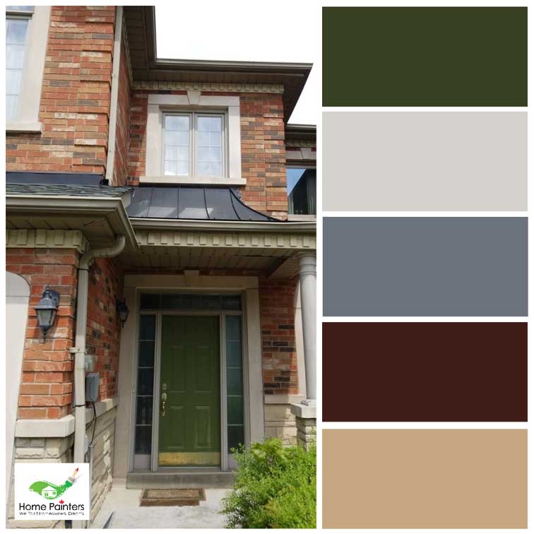 red brick house with wood door painted hunters green to improve home curb appeal in toronto