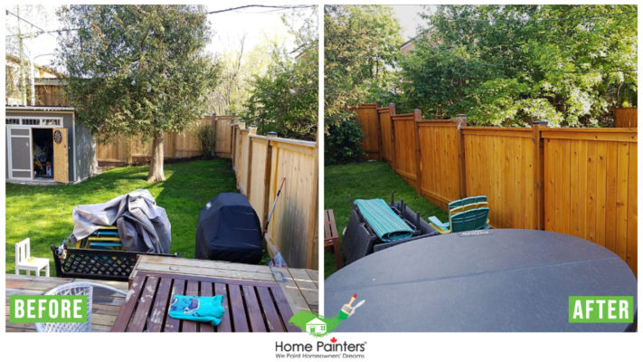 before and after wood fence painting, how to paint a pressure treated wood fence, exterior home painters toronto