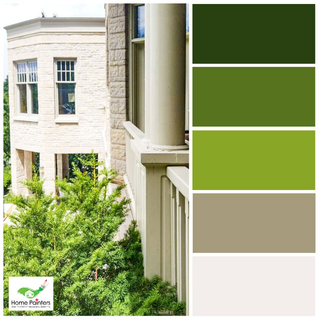 green tones colour palette for exterior design home in toronto with brick staining done by home painters company in toronto to improve curb appeal