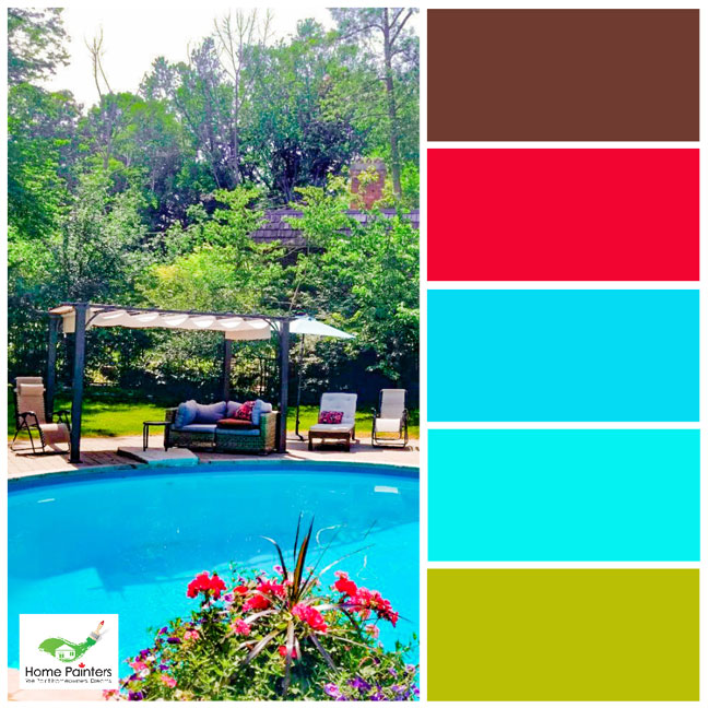 colourful summer colour palette for pool deck power washing and painting design inspiration