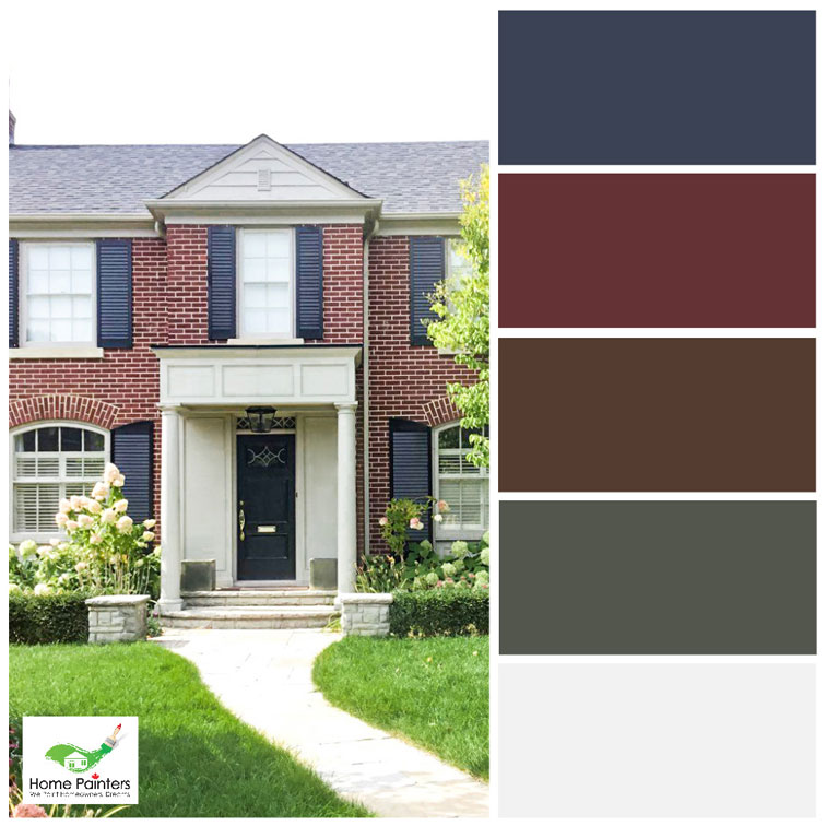 brick house front door painted charcoal to improve curb appeal earth tones colour palette for exterior design inspiration