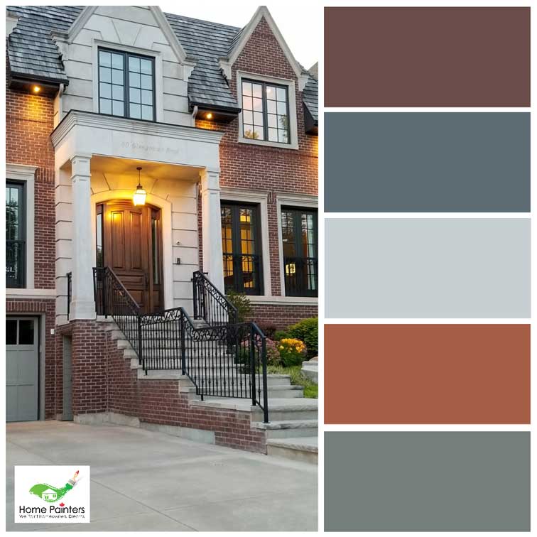oak door staining of large toronto home, earth tones colour palette for exterior design