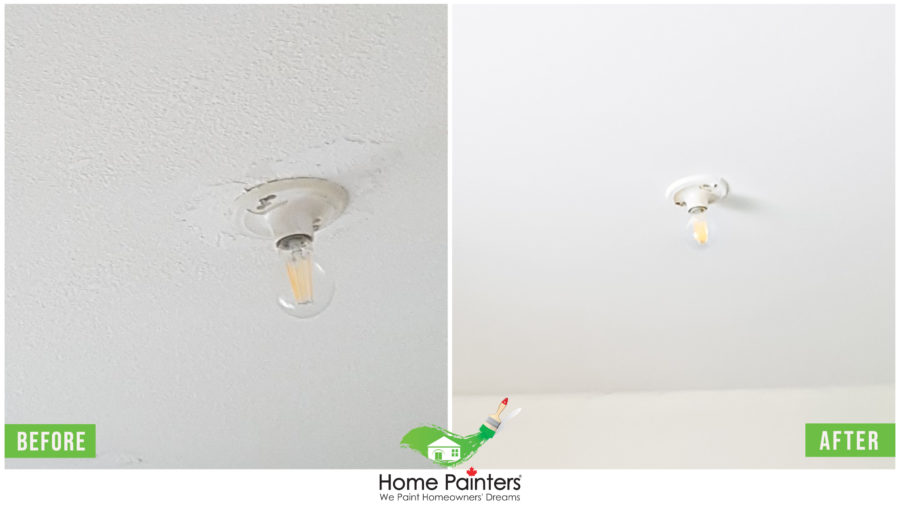 before and after image of interior ceiling painting