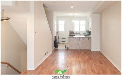 Dining room with white paint and floor, refinish hardwood flooring by home painters toronto, professional painters, toronto painters, home painting services, how to stain hardwood floors