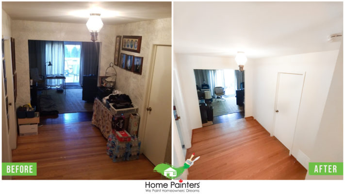 Before and after picture of wallpaper removal, how to skim coat drywall after wallpaper removal, how to remove wallpaper, removing wallpaper, how to remove old wallpaper, wallpaper removal, wallpaper services