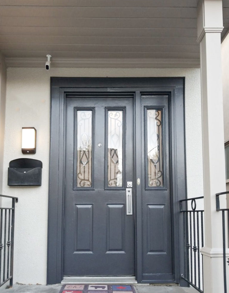 Black front door on stone house, front door stain, front door ideas, front door colours, painting front door