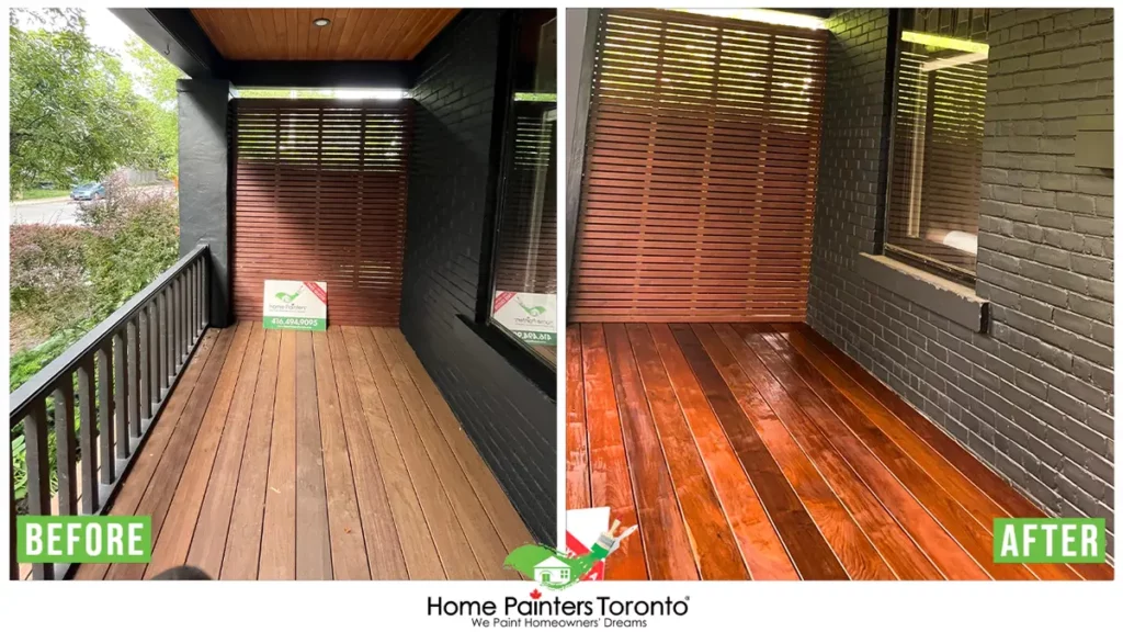before and after exterior deck staining