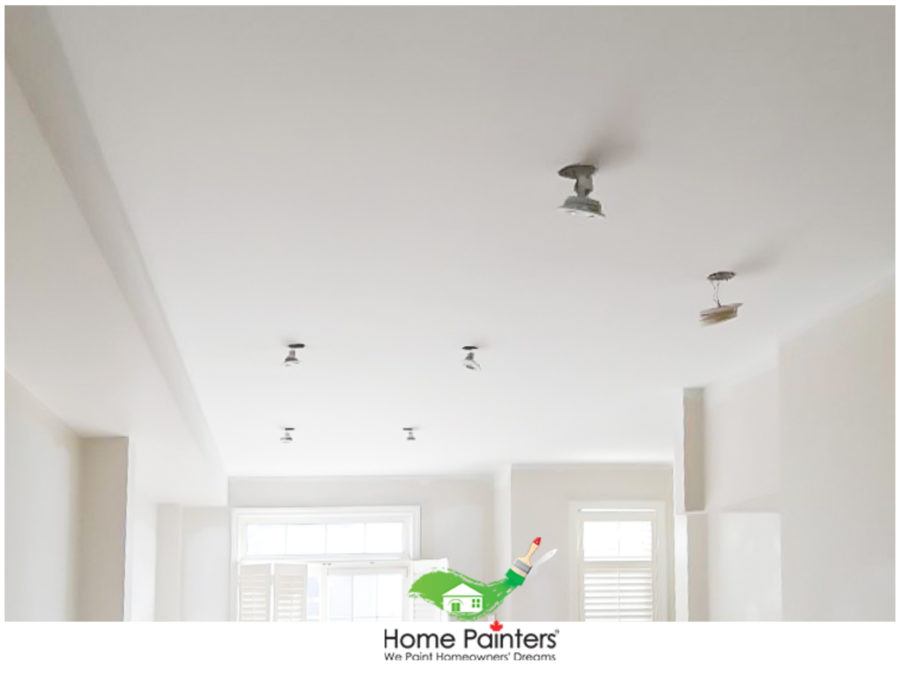 before and after image of interior ceiling painting