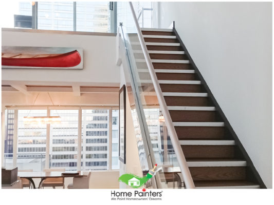 interior painting of modern condo with grey stairs; Toronto painting company; interior painters Toronto, condominium painting, painting companies toronto, toronto condo painters
