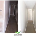 before and after image of hallway interior painting