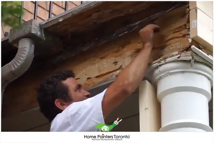 Painter Repairing Porch Crown Moulding