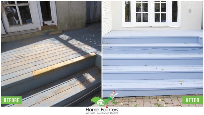 Handyman carpentry white before and after of rotten back deck