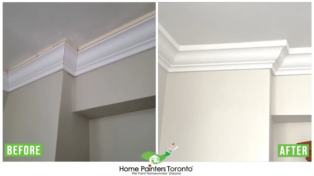 Ogee profile crown moulding before and after installation
