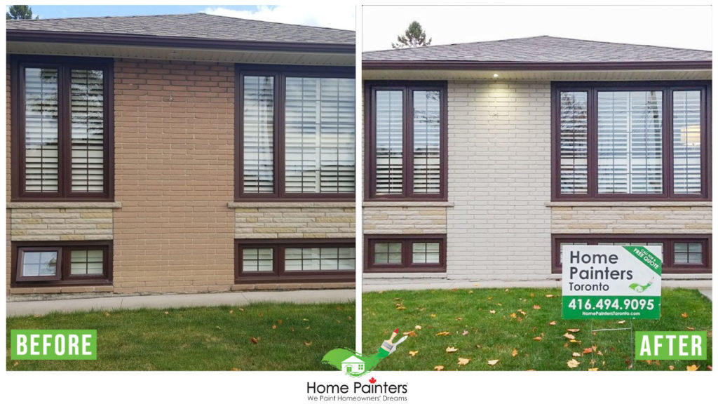 exterior brick staining by our professional home painters in toronto, exterior house painting cost, professional house painters toronto, exterior brick staining, cost to paint exterior of house, staining exterior brick before and after,