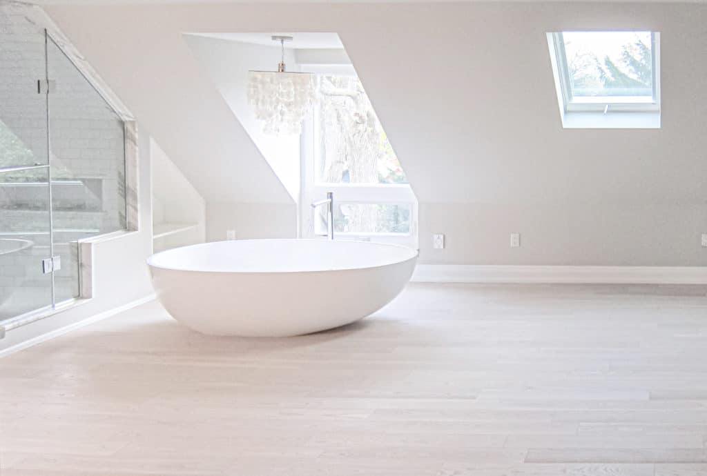 Interior Painting Condominium Taupe Master Bathroom with Standalone Tub