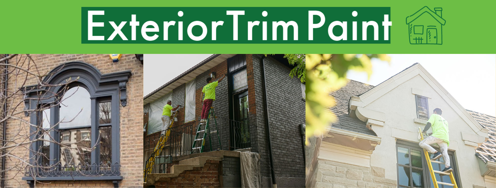 three images with professional house painters painting exterior trim, can you paint window trim, can you paint window trim, painting vinyl trim, painting exterior window trim
