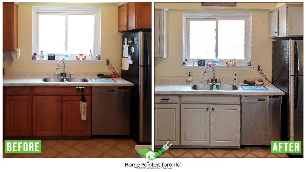 before and after kitchen cabinet painting
