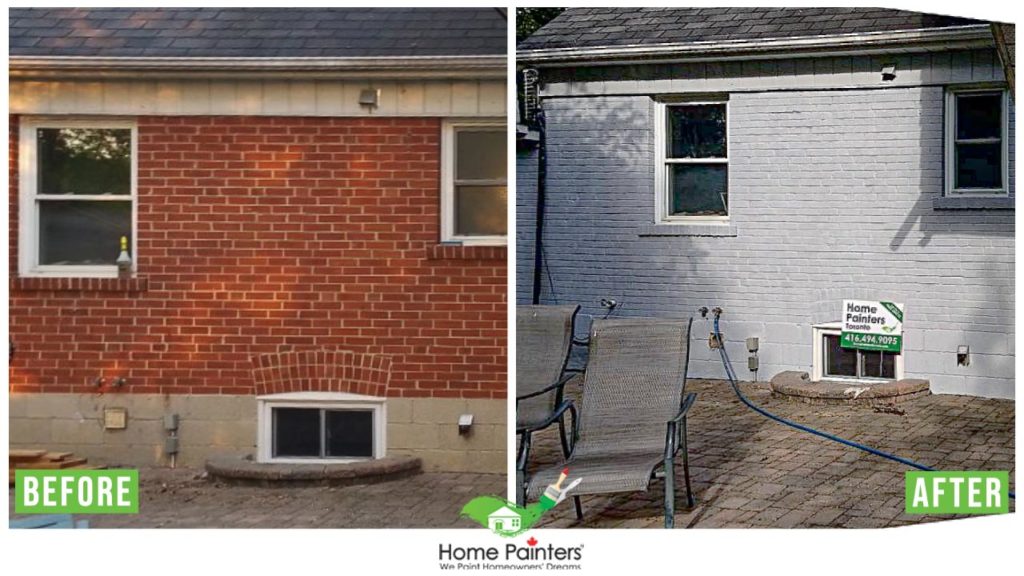 Staining brick before and after from red bricks to gray bricks, by home painters toronto