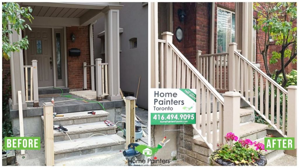 before and after picture of exterior deck handyman wooden home painters toronto