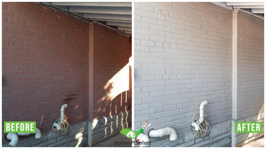 before and after picture of exterior painting brick staining home painters toronto project