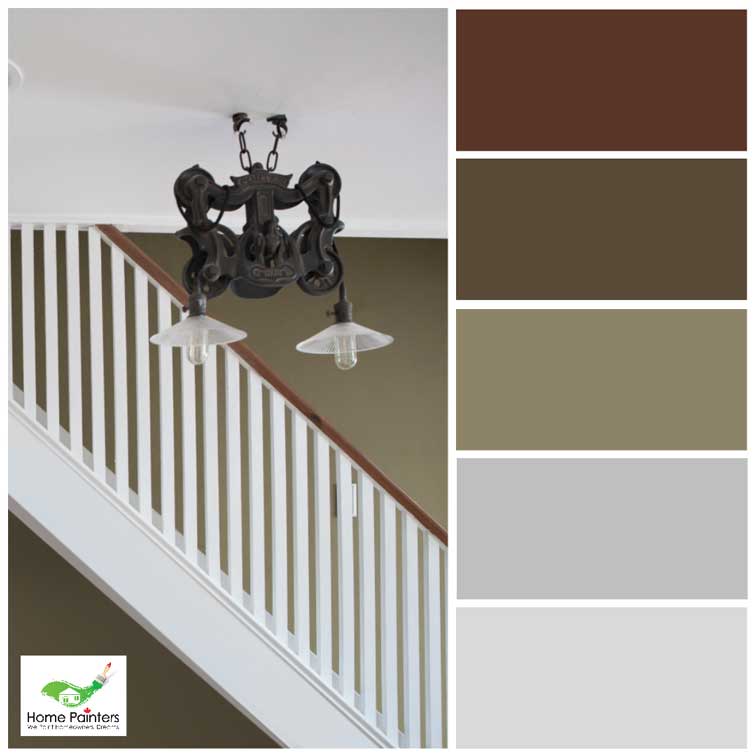 White Wood Stairs Green Wall Colour Palette