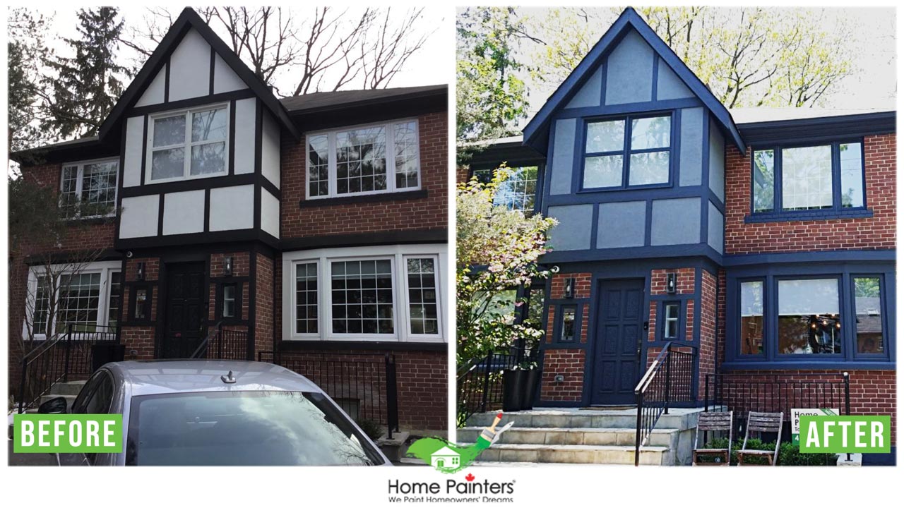 Before and After picture for vinyl windows and vinyl siding by home painters toronto