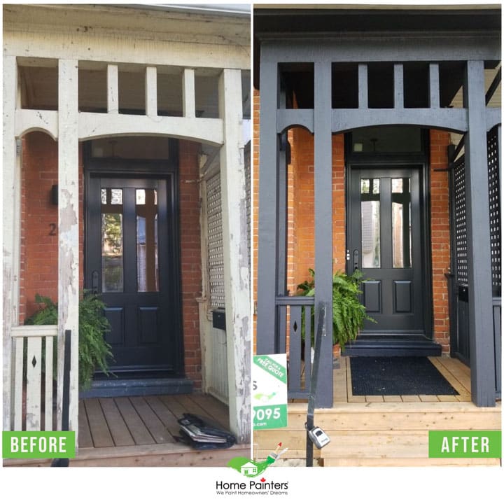 Exterior Painting Front Entrance Black Before and after of Exterior Painting on Front Door and Deck Fence