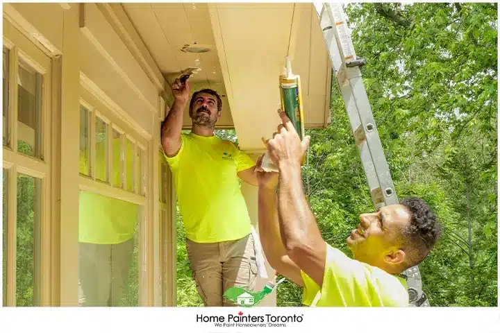 Painter Painting Eaves Soffits and Downspouts