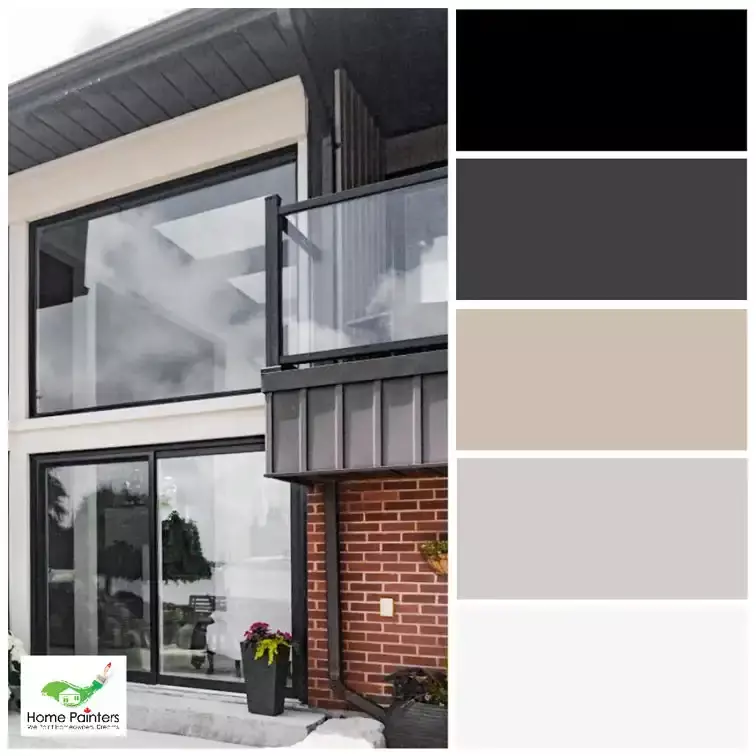 brick house with exterior wood trim painted charcoal grey to improve curb appeal, complementary colours, how to use a colour wheel