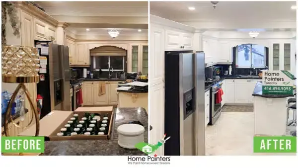 Kitchen cabinet painting before and after