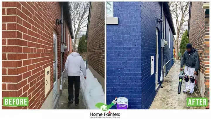 Exterior brick staining before and after