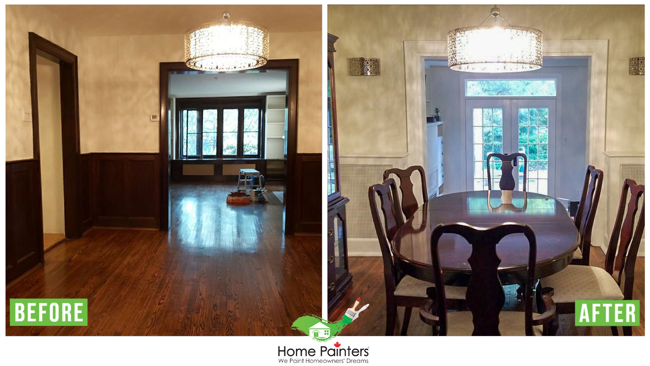 before and after picture of interior residential house painting service by house painters toronto