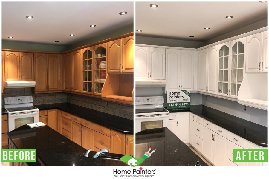White Oak Kitchen Cabinets painted white with silver appliances