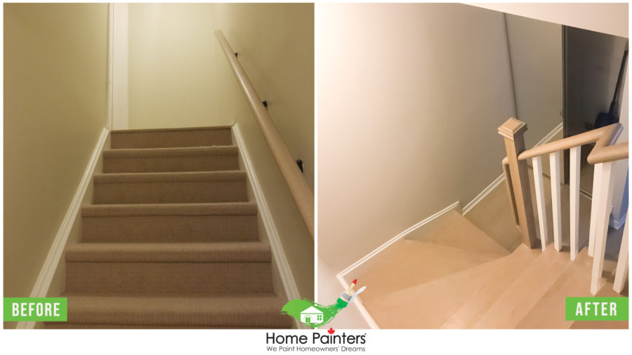 Interior Painting, Staircase Painting and Oak Stain, Carpeted Stairs Staining