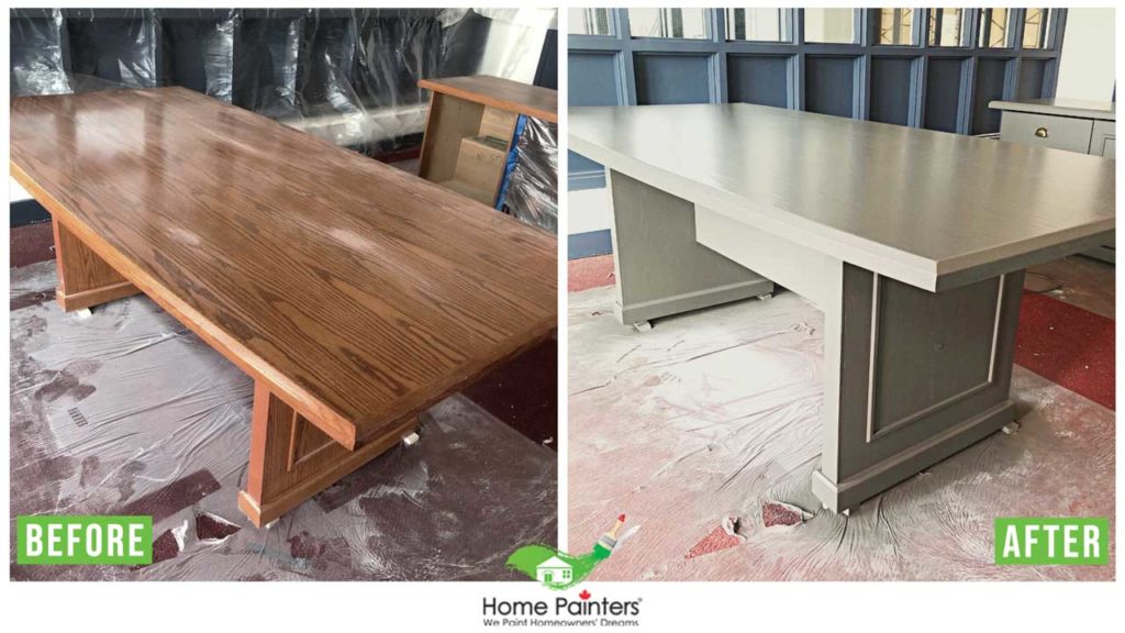 Before and after image of commercial furniture painting