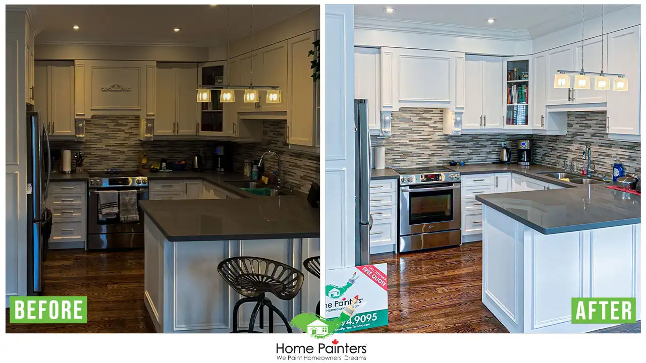 Kitchen Cabinet Spraying Before and After