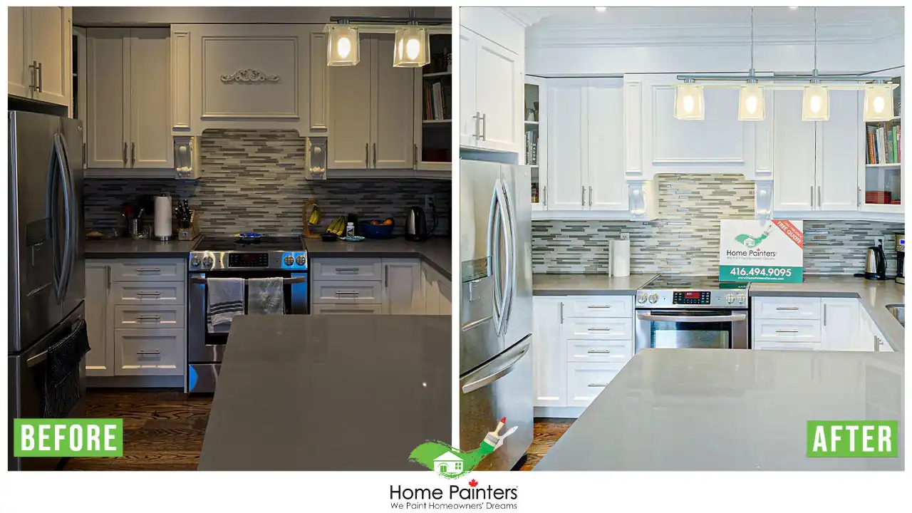 Kitchen Cabinet Spraying Before and After