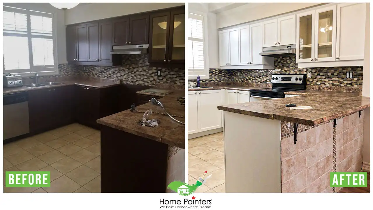 Kitchen Cabinet Spraying Before and After